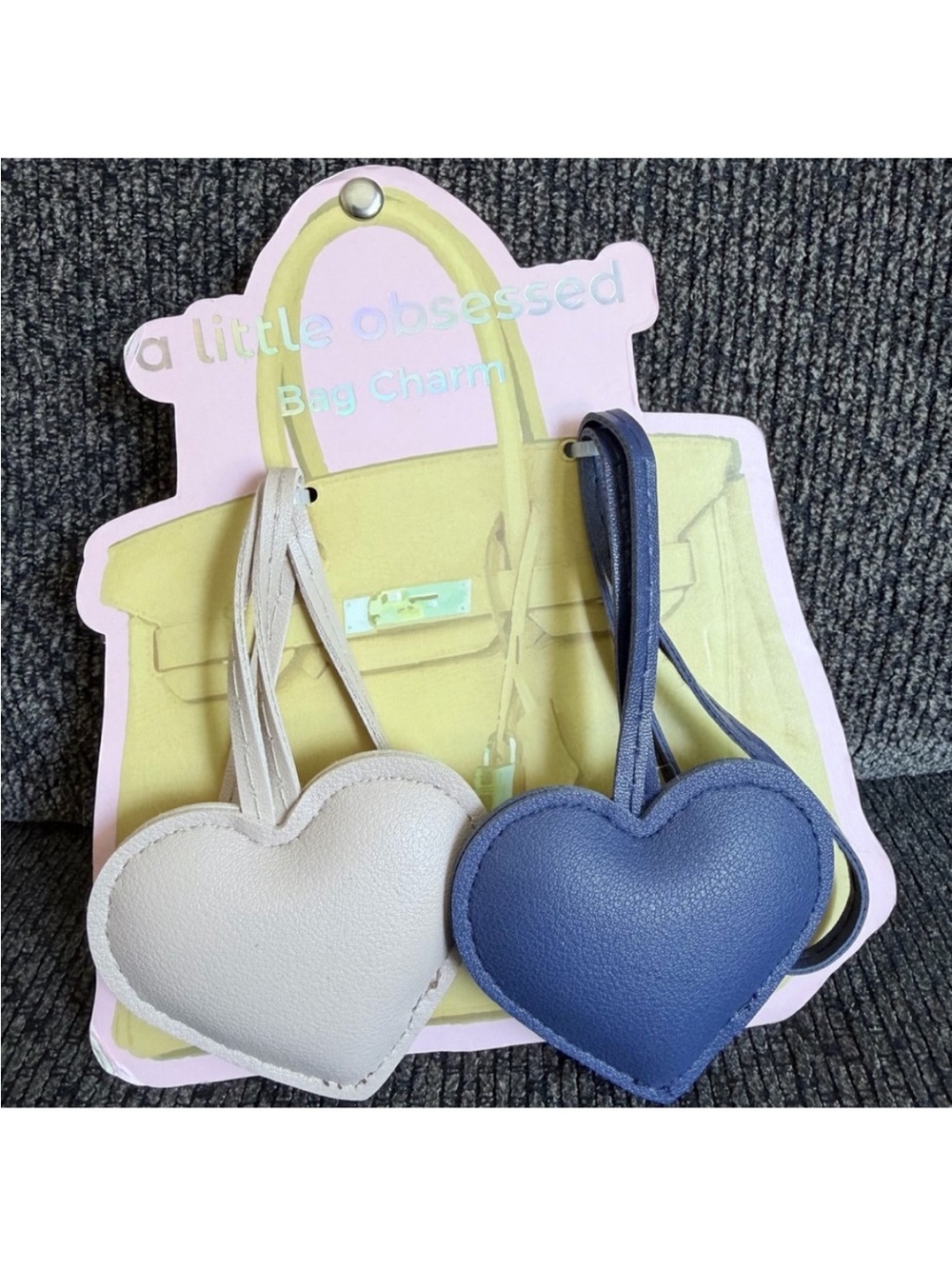 Heart Bag Charms – Ivory and Navy